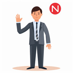 A Professional Man in a Suit Waves Cheerfully in a Bright, Minimalistic Setting. Generative AI