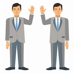 A Confident Businessman in a Suit Waving a Friendly Greeting on a Bright Day. Generative AI