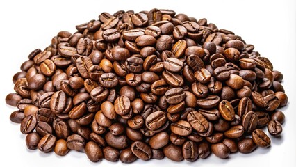 Fototapeta premium Freshly roasted aromatic coffee beans on white background
