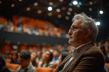 Man sitting in a auditorium looking at something