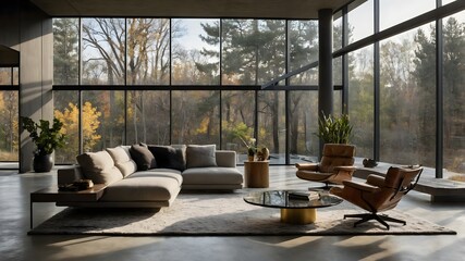 An ultra-minimalistic, modern Japanese-inspired living room with large shoji screens and a spacious living area.