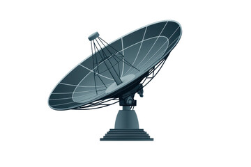 Illustration of a modern satellite dish used for communication and data transmission, isolated on a transparent background. for design projects.