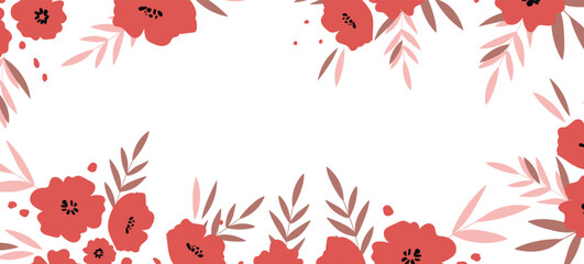 Spring illustration with tulips. Happy birthday, holiday, celebration greeting and invitation card. Colorful floral banner with flowers on light background. Modern floral compositions. Copy space