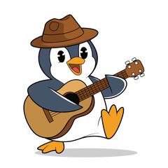 Happy Penguin Playing Guitar Illustration