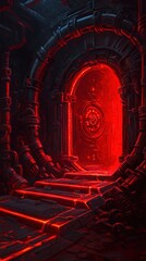 Obraz premium Mysterious Portal A Journey Through the Dark Tech-Infused Gateway of Enigma