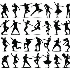 silhouettes of family person and people dancing vector illustrations
