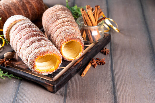 Traditional Christmas glazed dessert chimney cake