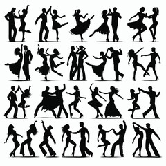 Fototapeta premium silhouettes of family person and people dancing vector illustrations
