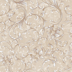 Classic baroque textured pattern with classic vintage elements. Seamless elegant baroque background