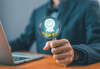 quality control concept. service best certification industrial, service system business certificate...