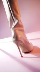 High heel boots on a pastel pink background