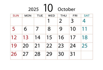 2025年カレンダー10月 ⑵