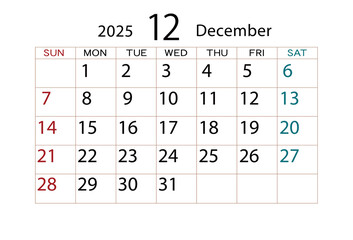 2025年カレンダー12月 ⑵