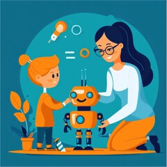 Child Engaging with Robot in Creative Building Activity