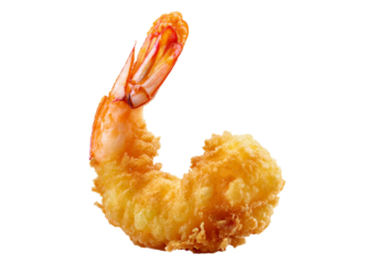 Delicious single tempura prawn over isolated on transparent or white background
