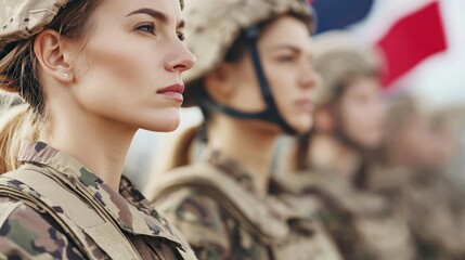 Fototapeta premium Courage and Commitment The Strength of Women in Military Uniforms Representing National Pride