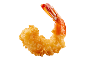 Delicious single tempura prawn over isolated on transparent or white background
