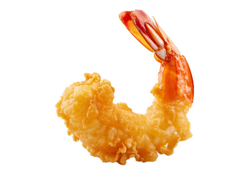 Delicious single tempura prawn over isolated on transparent or white background