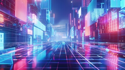 Obraz premium Neon Cityscape: A Digital Dreamscape