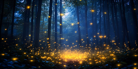 Magical Fireflies in a Nighttime Forest
