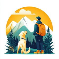 Obraz premium Dog Looking Up at Owner During Mountain Hike