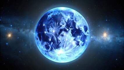 Full blue moon shining brightly with starry night sky