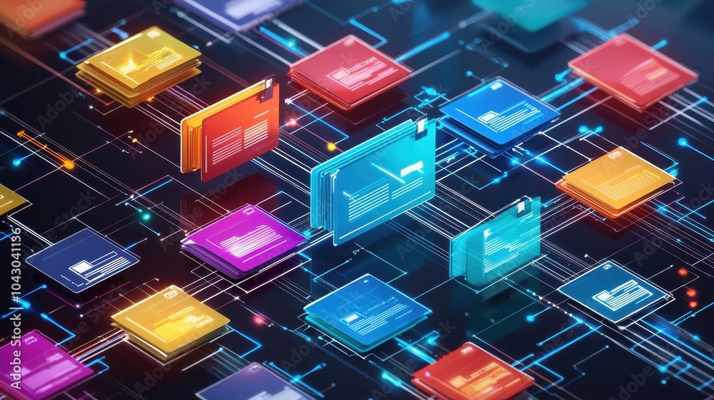 Poster digital data network with colorful file icons