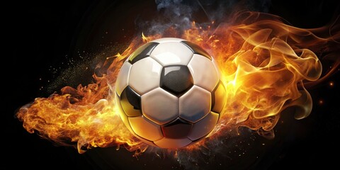 Fototapeta premium 3D Render of a Flaming Soccer Ball with Alpha Channel for Dynamic Sports Visuals, Perfect for Action-Packed Content and Creative Projects, Eye-Catching Elements for Soccer Themes, and More