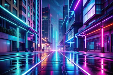 Obraz premium Futuristic abstract neon empty street background with neon light and smoke