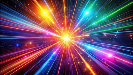 Obraz premium Futuristic background with colorful laser beams and explosive energy on dark background depth of field