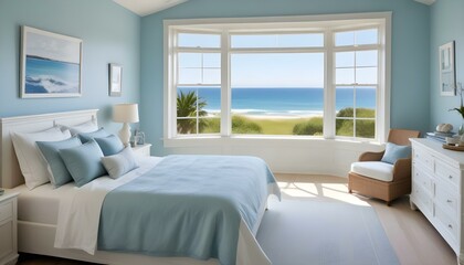 Fototapeta premium Blue coastal ocean beach bedroom