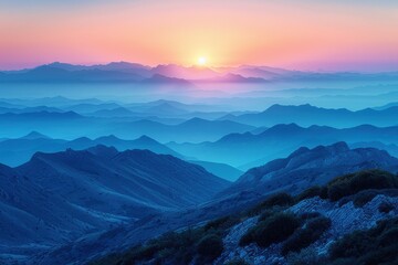 Fototapeta premium Mountains with a sunset in the distance