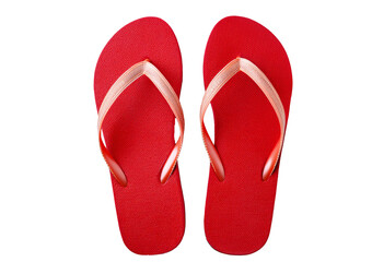 Red Flip Flops, summer concept top view full length isolated on transparent or white background