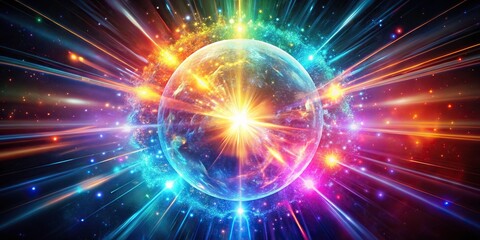 Naklejka premium Futuristic energy explosion with colorful lights and glowing particle orb