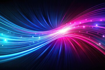 Obraz premium Futuristic optical fiber pattern on dark background with magenta and blue light waves