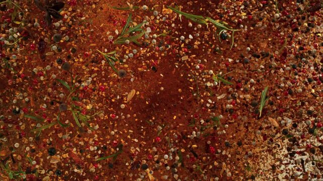 Super Slow Motion Shot Various Spices Mixture Exploding Towards Camera at 1000fps.