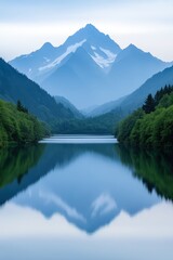 Fototapeta premium Serene Mountain Retreat with Calm Flowing River