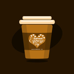 National Espresso Day to celebrate on November 23rd. One cup of coffee on dark brown background. Drink event banner.