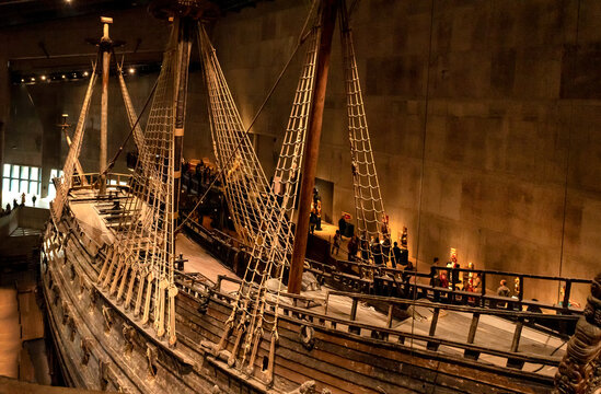 Stockholm, Sweden - May 05, 2024: The Vasa Museum in Stockholm. The Vasa Museum displays the only almost fully intact 17th-century warship Vasa.