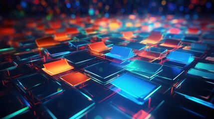 Obraz premium Colorful Glowing Tiles on a Digital Surface