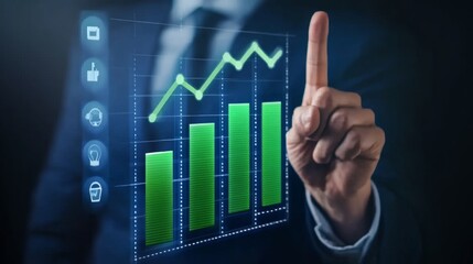 Holographic green chart showcasing increasing business performance