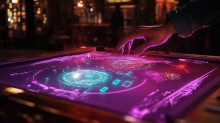 Naklejka premium Player lining up a shot, with abstract AI designs subtly blending into the table felt.
