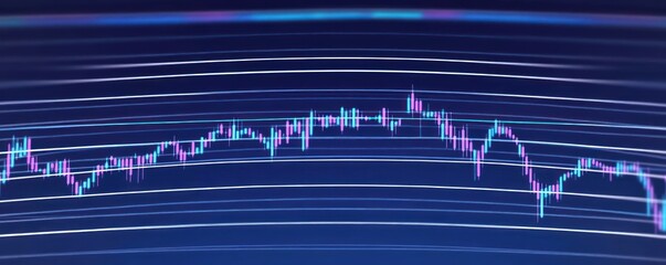 Naklejka premium Abstract blue and pink stock market chart on digital screen.