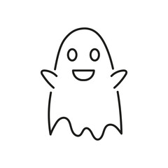 Friendly Ghost Line Icon. Playful Smiling Spirit Outline Symbol. Editable Stroke. Isolated Vector Illustration
