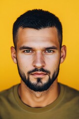 Obraz premium Portrait of a male designer Slavic appearance 25 years old with a short beard and dark short hair