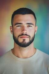 Fototapeta premium Portrait of a caucasian male 25 years old with a short beard and short black hair