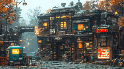 An intricate gaming interface where 2D pixel art characters interact with lifelike, highly detailed 3D environments. 
