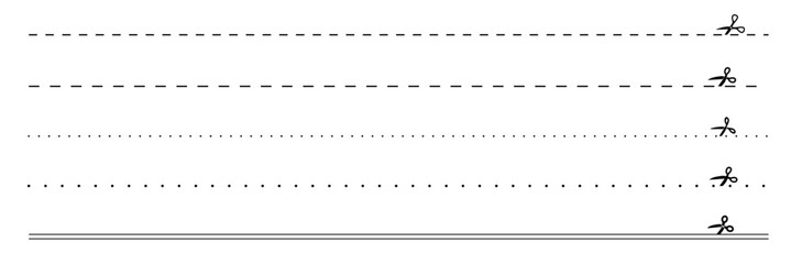 切取り部分を示すキリトリ線と、ハサミのイラストセット