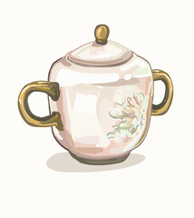 ceramic classical pottery tableware sugar cubes container illustration on white background