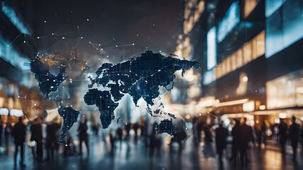 International business partnership. Business people standing silhouette on world map background, Global business concept. Global business concept, generative ai.